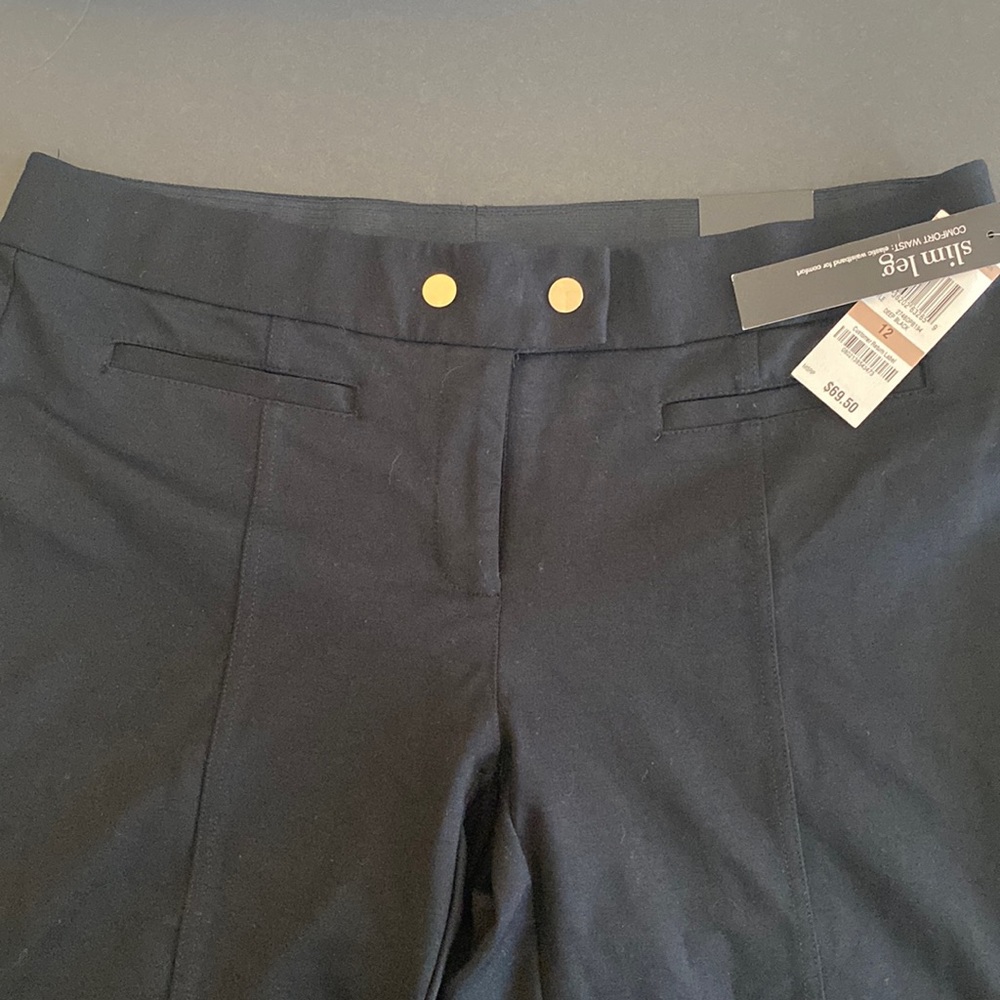 New Alfani Slim Leg Comfort Waist Deep Black Size 12 Pant